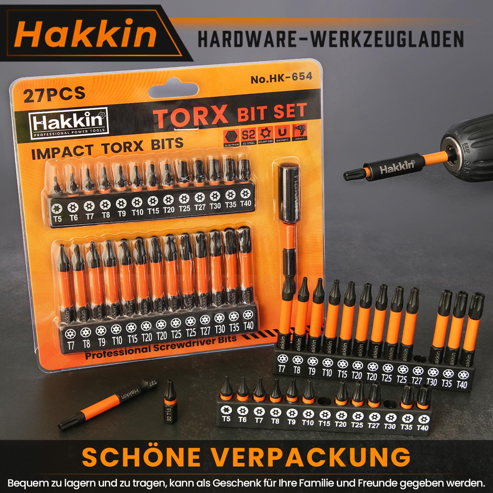 Hakkin 27 Adet Torx Darbeli Matkap Ucu Seti T5-T40 25 mm + 60 mm